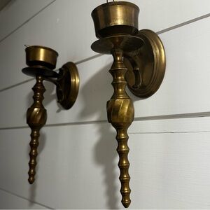 Vintage Dark Brown Brass Wall Sconces Candle Holders Oil Rubbed Bronze 1980’s